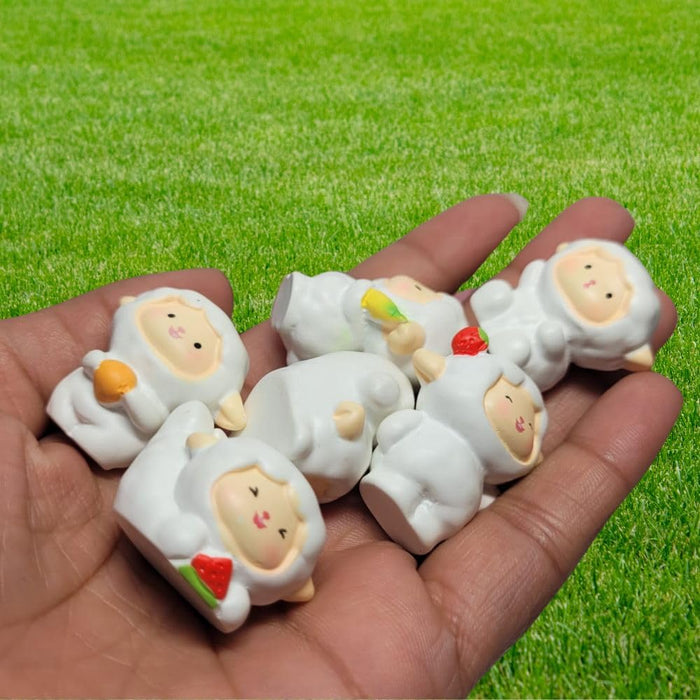 Wonderland (Set of 6 Mini Cute Sheep Miniature Figurines Animals Model Fairy Garden Miniature Moss Landscape