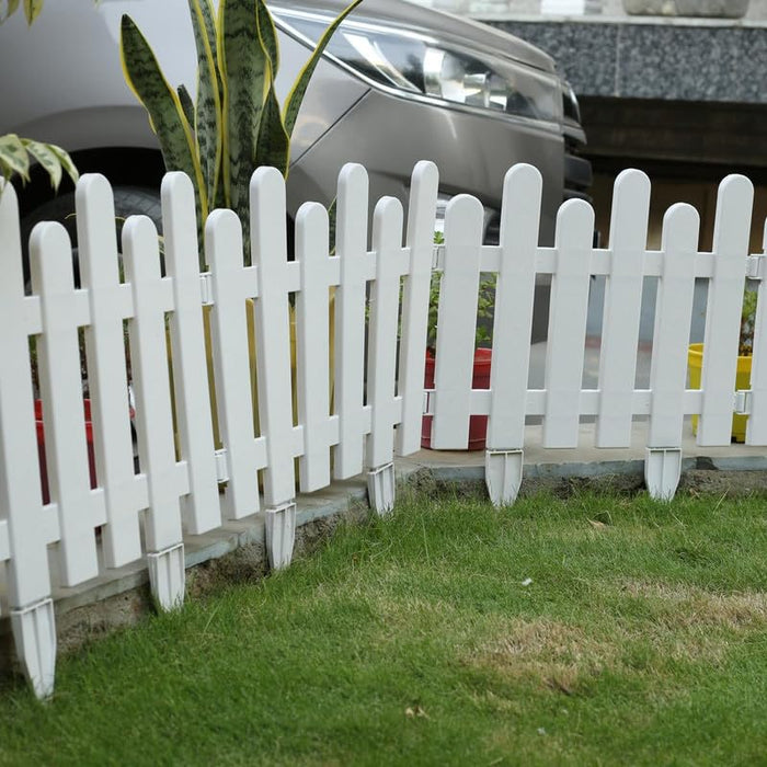 Wonderland 1.3 Feet Tall (Pack of 6) with Spikes for Soil Insert Decorative White Plastic Garden Fence | 7.8 Feet Running Feet Fence Coverage | Boundary for Lawns, Pathway, Flower Beds, Home Garden