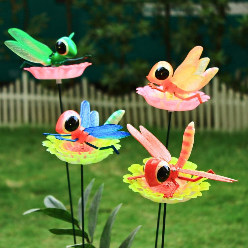 (Set of 4) Dragon Fly on Flower Sticks