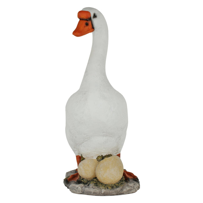 Resin White Duck with Eggs Garden Statue - Outdoor Lawn Decor