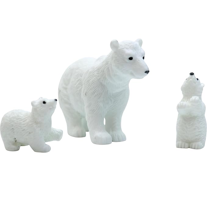 Wonderland Miniature Arctic Bear Figurine Set – 3 Piece Small White Bear Resin Sculptures for Crafts, Desk Decor, and Miniature Displays| Fairy Garden Accessory | Doll House