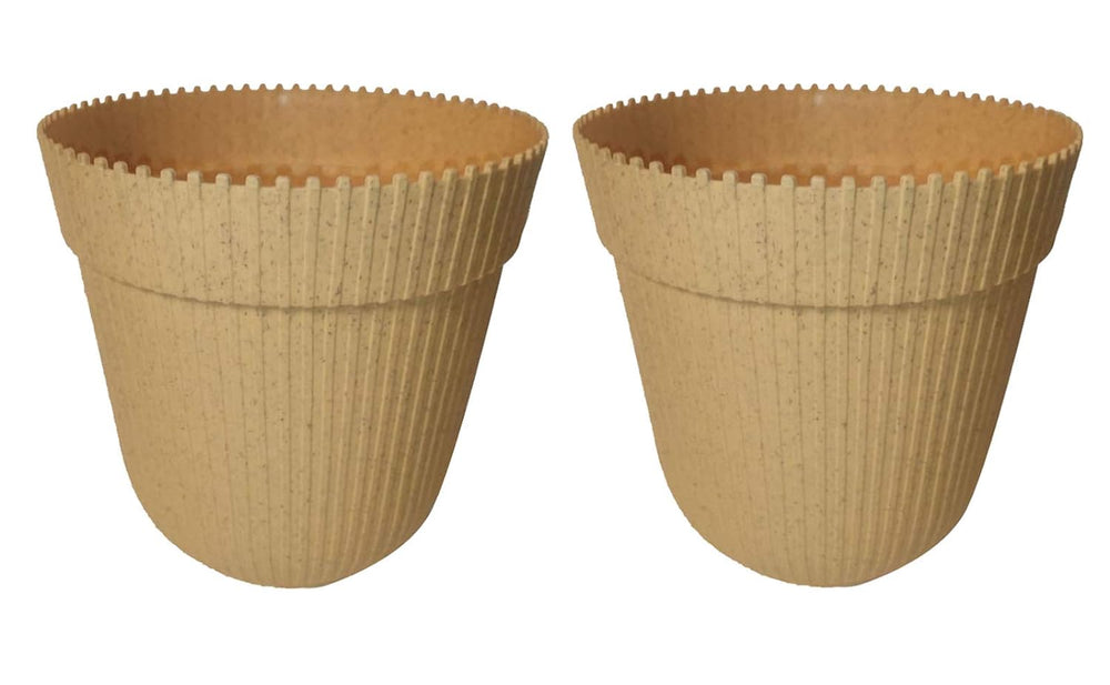 (Set of 2 self Rimmed Plastic pots in Light Beige