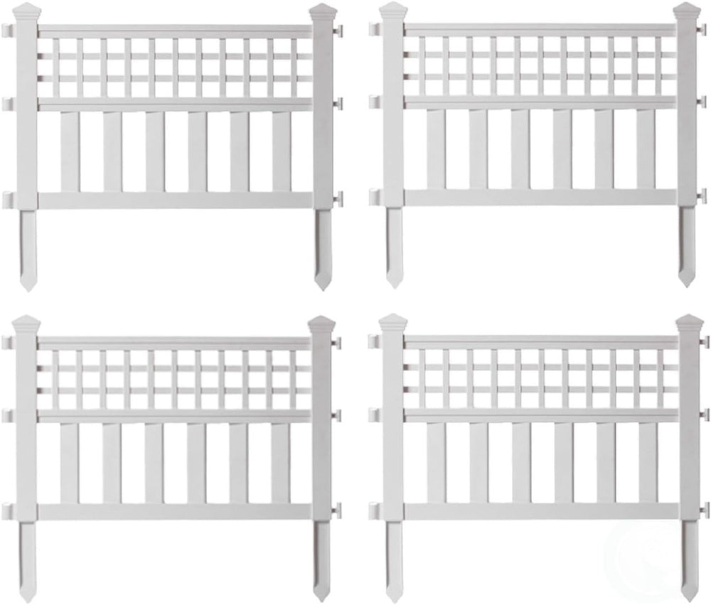 (Set of 4) 23 inch tall Decorative White Resin Garden Fence Panels|7.6 feet coverage