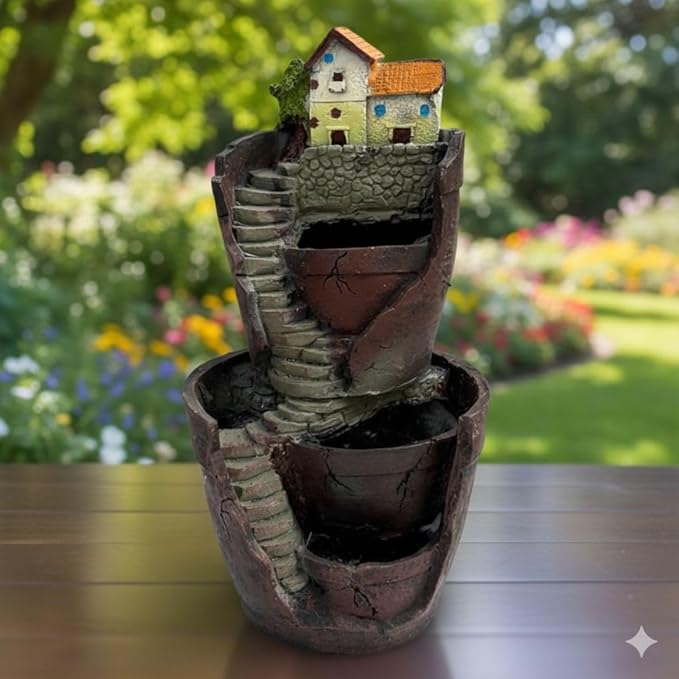 Wonderland Rustic Village Multi-Level Polyresin Succulent Planter | Unique Landscape Pot for Indoor Home Decor