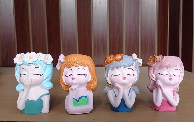 Wonderland Set of 4 Adorable Resin Mini Succulent Planters - Cute Sleeping Girl Flower Pots