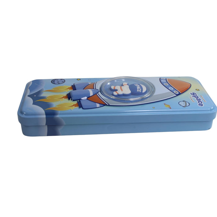 3D Embossed Metal Pencil Box with Dual Compartment -07