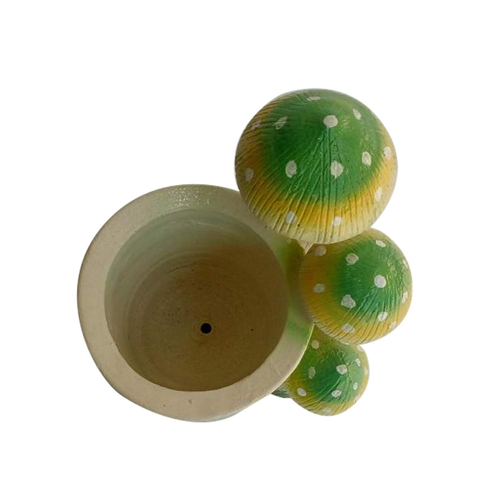 Planter with 3 Green Mushroom Planter, Pot, ( Flower not included) Resin