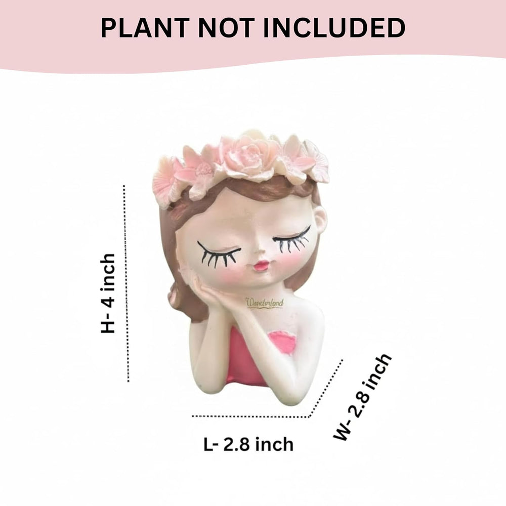 4 Inch Dream Girl Succulent Planter – Decorative Resin Head Pot for Indoor Plants, Cute Female Face Vase with Flower Crown for Home & Office Decor- Plant Not Included