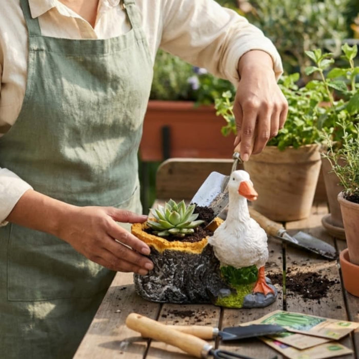 Pair of Duck Garden Planters – Set of 2 Resin  Flower Pots