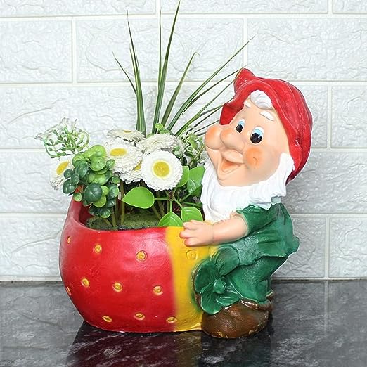 Dwarf/Gnome Strawberry Pot Planter for Garden Decoration (Red Cap)