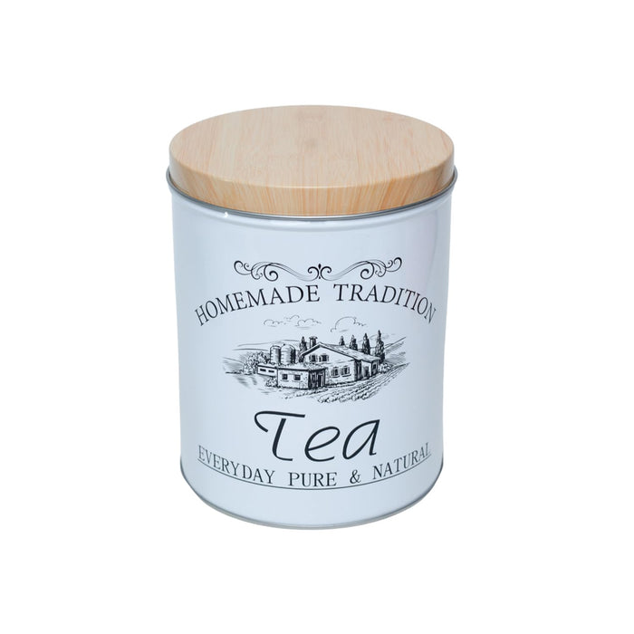 Vintage "Homemade Tradition" Metal Storage Canister Set for Tea & Coffee with Wooden Lids