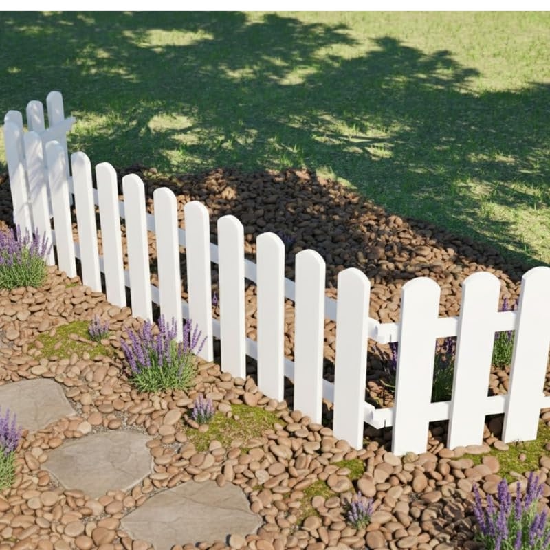 1 Foot Tall Garden Fence/Picket Fence (without Spike) Solid WPC Material - White (6 Panels)
