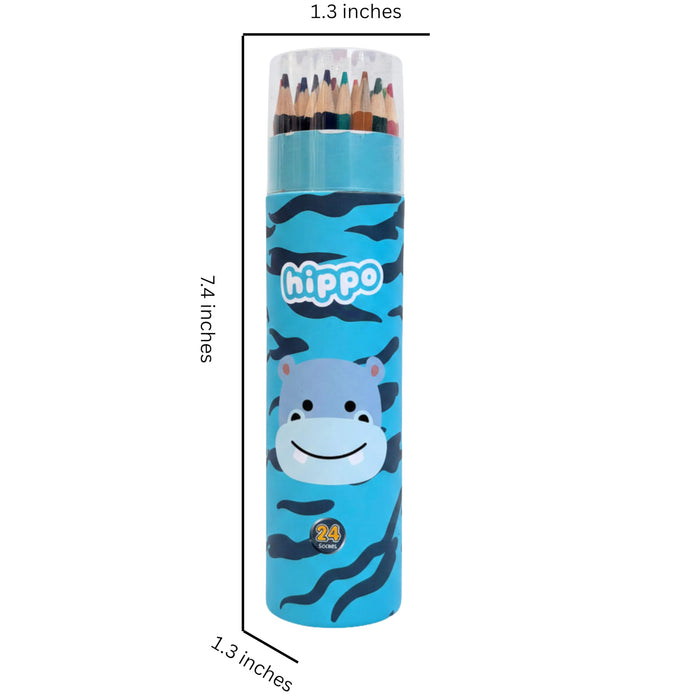 Wonderland Pencil Colors Set 24 Colors | box Gift Stationery Set Hippo Animal desing Printing Students Painting rainbow Color Pencil|Hippo desing