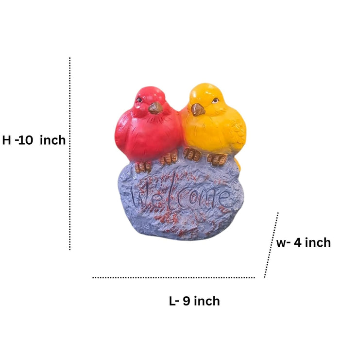 Vibrant Resin Lovebirds Welcome Sign Garden Statue