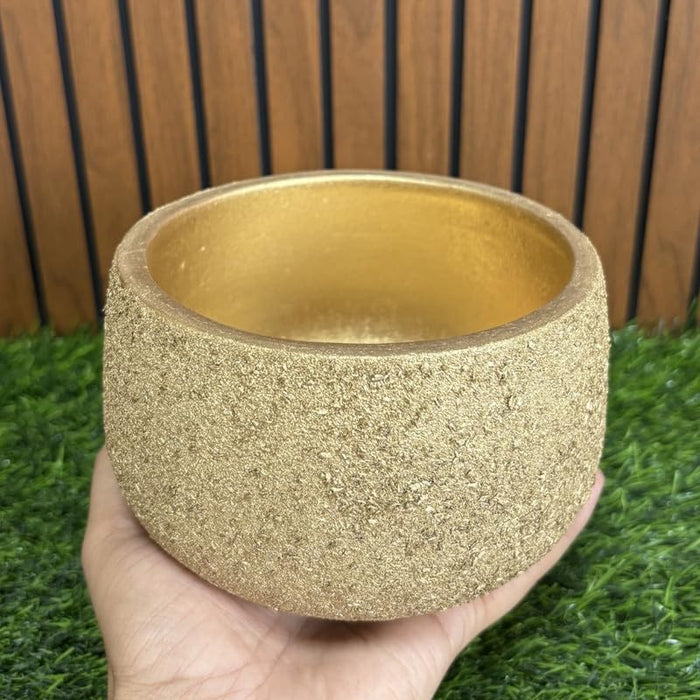 Terracotta Pot - Textured Gold Bowl - Modern Aesthetic Planter - For Indoor/Outdoor Decor, For Plants, Flowers, And Herbs (Gold)