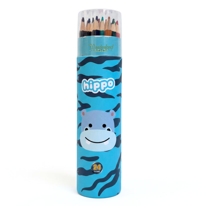 Wonderland Pencil Colors Set 24 Colors | box Gift Stationery Set Hippo Animal desing Printing Students Painting rainbow Color Pencil|Hippo desing