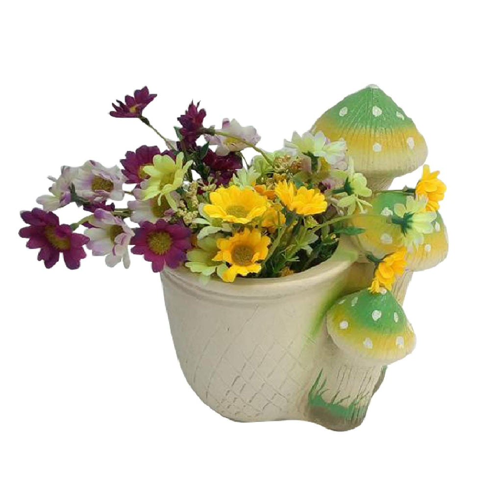 Planter with 3 Green Mushroom Planter, Pot, ( Flower not included) Resin