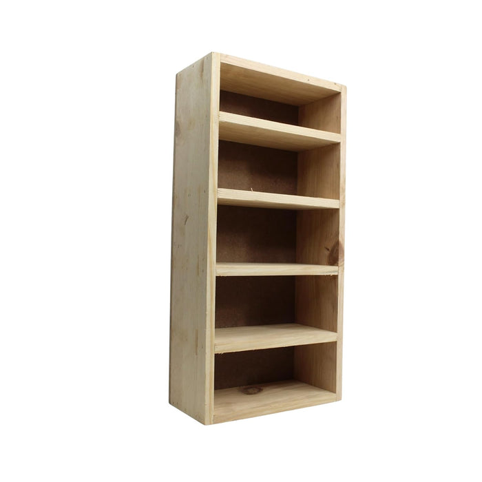 5-Slot Wooden Almirah-Shaped Mini Figures Cubby Box Display Shelf Organizer Storage Box (Light Brown) (Miniature not Included