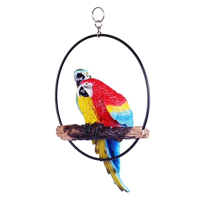 Wonderland 2 Parrots in Ring for Hanging, Home, Garden Bird Decor, Balcony Decoration