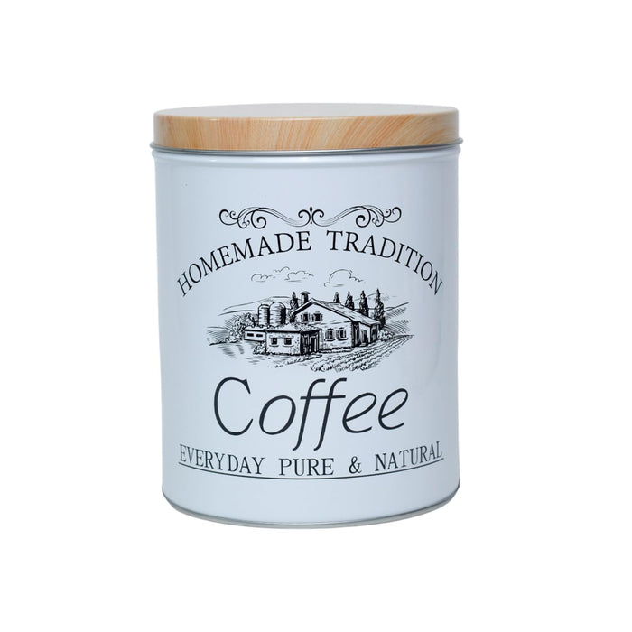 Vintage "Homemade Tradition" Metal Storage Canister Set for Tea & Coffee with Wooden Lids