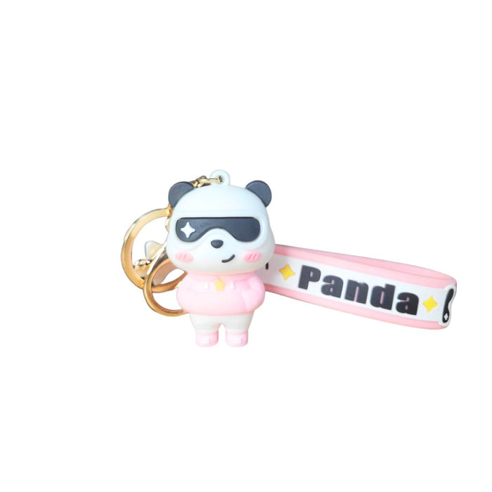 Wonderland Kawaii style ( set of 2) Cool Panda Couple Keychain with Sunglasses – Cute Cartoon Keyring with Wrist Strap