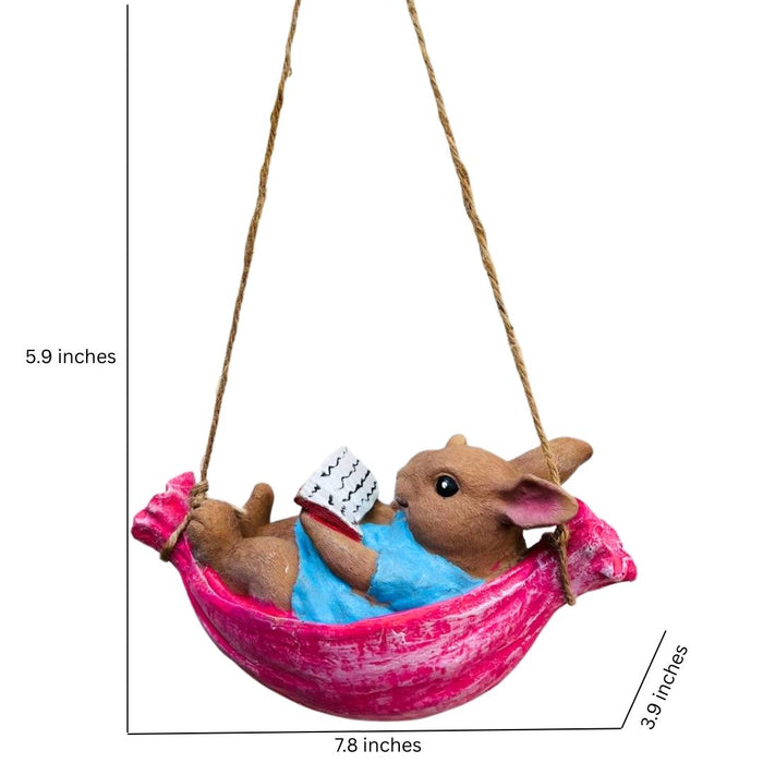Wonderland Hanging Bunny and Mouse in Hammock Garden Decoration