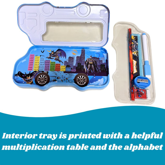 Kids’ Bus-Shaped Metal Pencil Box Stationery Set – Includes Pencil, Sharpener, Eraser, Ruler and 1 sketchpen 8x4x1.5inch