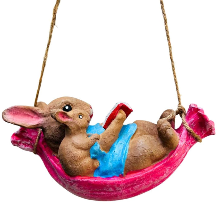 Wonderland Hanging Bunny and Mouse in Hammock Garden Decoration