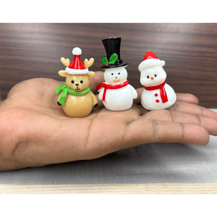 Wonderland Christmas Miniature Figurines Set of 3 - Cute Snowman, Reindeer, and Santa Snowman - Holiday Resin Micro Ornaments for DIY Fairy Gardens, Dollhouse, or Tabletop Decor