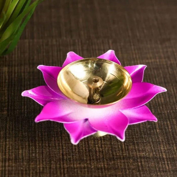 Wonderland pink and green lotus shape brass diya| Festive Home Décor- set of 2