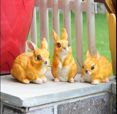 ( Set of 3) 4 inches Three Rabbit combination set- White & Brown