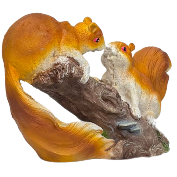 Wonderland Resin Squirrel Figurine on Log - Small Outdoor/Indoor Garden Statue Decoration