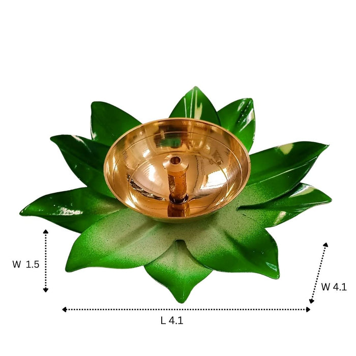 Wonderland pink and green lotus shape brass diya| Festive Home Décor- set of 2