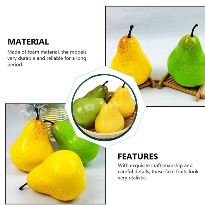 Set of 6 Artificial Pears – Realistic Faux Green and Yellow Pears for Home Decor, Kitchen Displays, and Photography Props