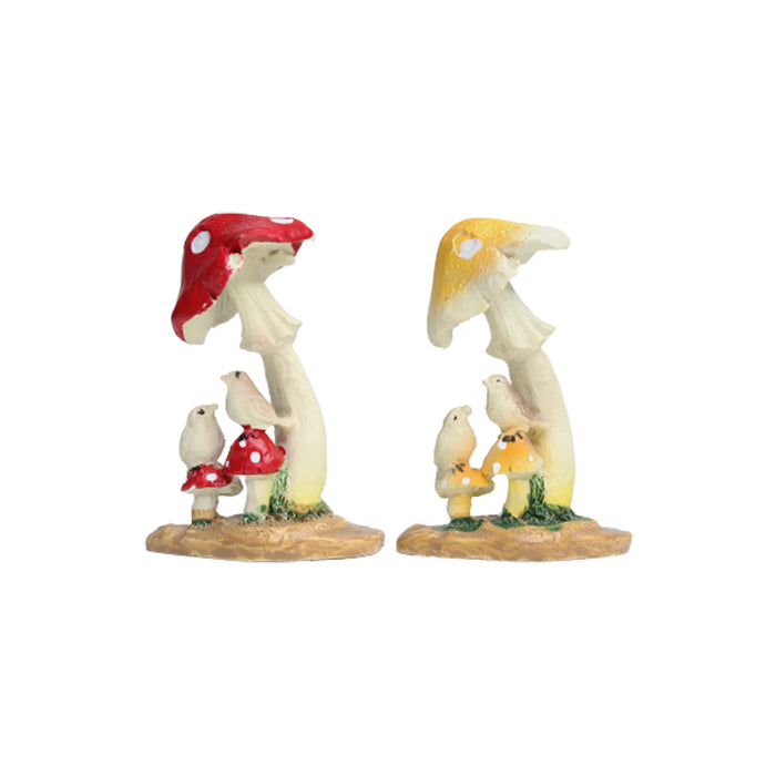 Set of 2 Mushroom with Bird (Miniature Garden Decorations, Terranium décor)