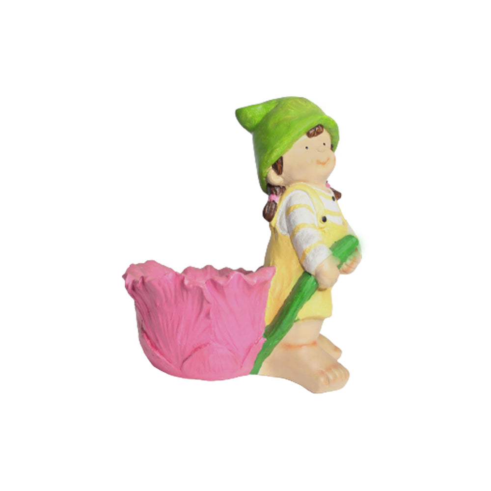 Standing Girl Statue with Flower Pot for Garden Decoration