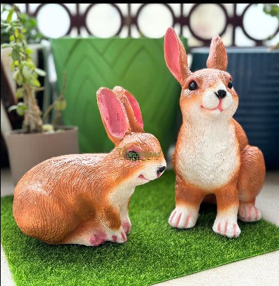 7 inch Rabbit Set of 2, for Garden Décor| White , Light Brown, Dark Brown