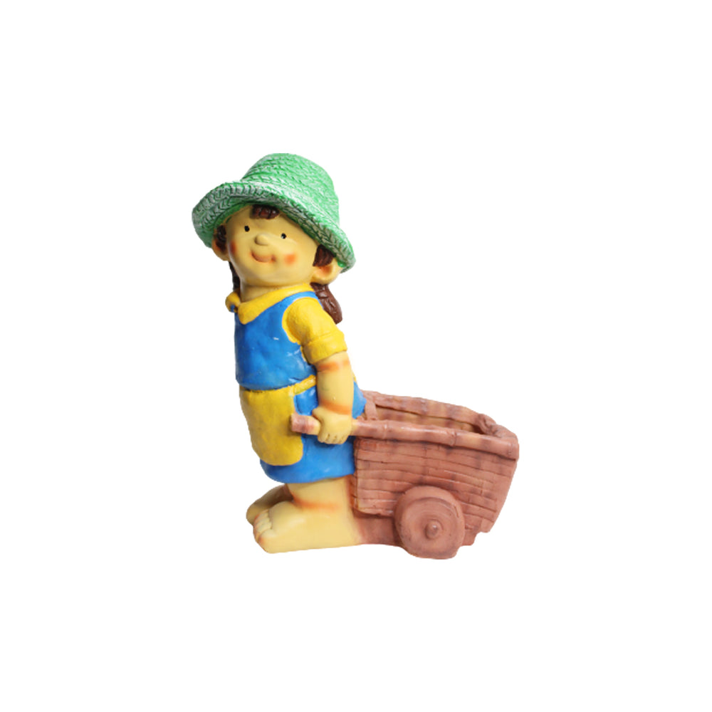 Girl Statue Pulling Cart for Garden Decoration