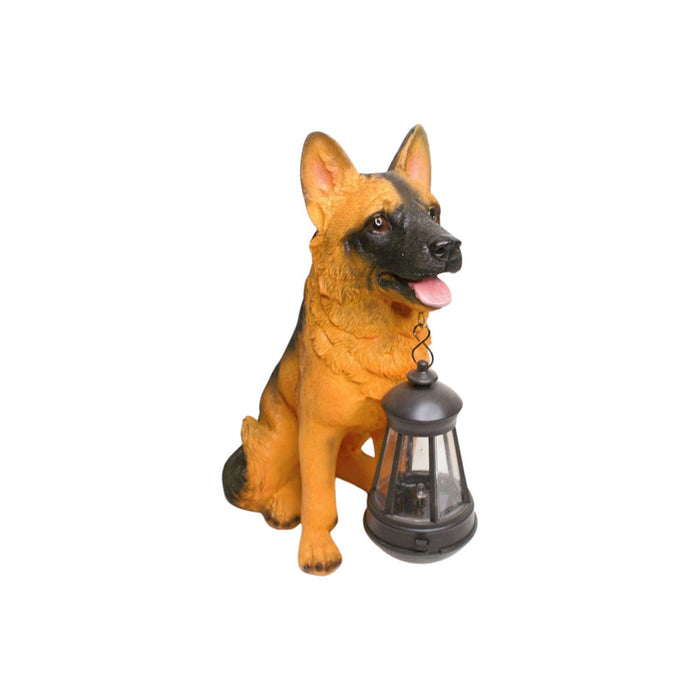 Wonderland German Shephard Statue with solar lantern| resin dog statue |  Decorative dog for garden