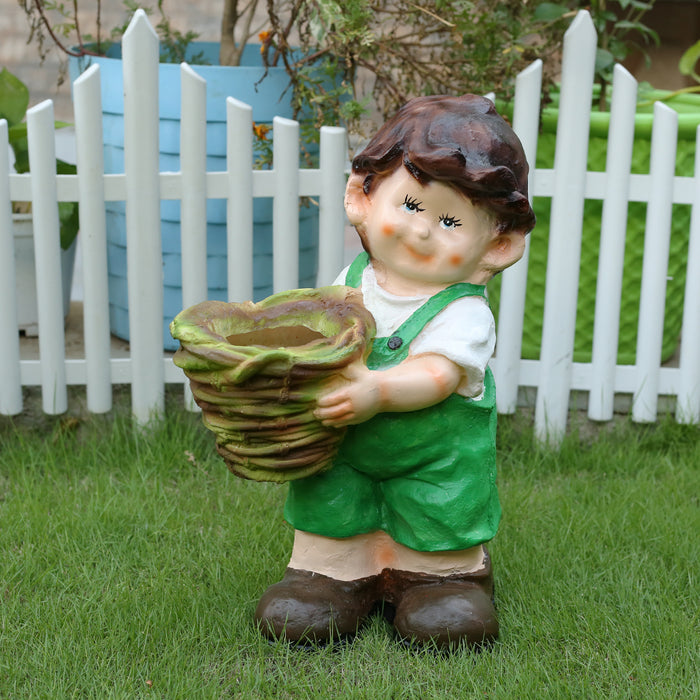 Wonderland Boy Holding Basket Planter (Green) | Garden planters | outdoor decorative garden pots
