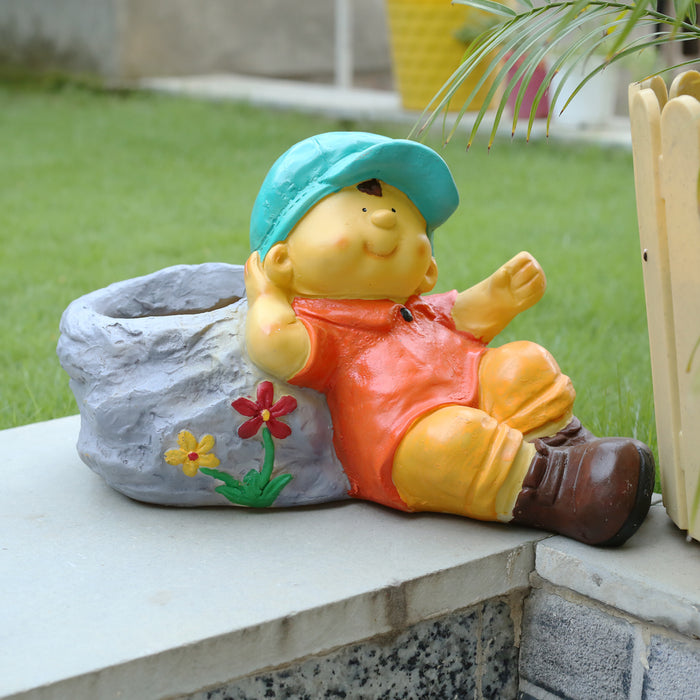 Wonderland Stone Planter Boy (Orange)| garden pots | Outdoor planters