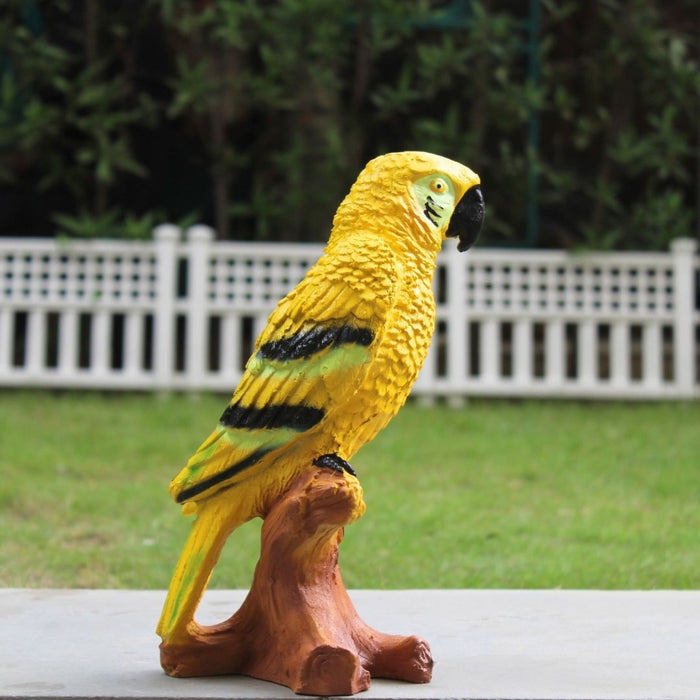 Wonderland Exotic Yellow  Parrot Showpiece/Figurine on Tree Trunk Base for Home Decor & Gifting