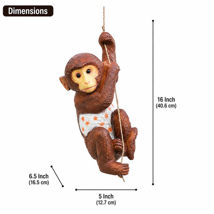 Hanging Monkey Garden Statue with Rope Outdoor Decor