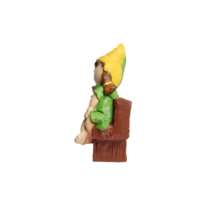 Wonderland Two Elves sitting on Bench 3 (Yellow & Green)|  Sculpture of Children for Home and Balcony Decoration