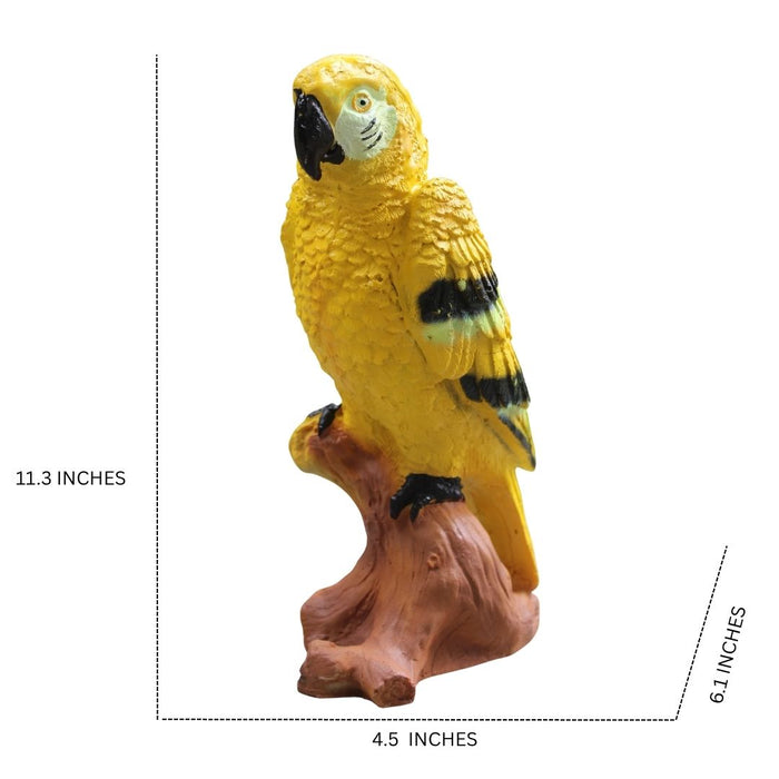 Wonderland Exotic Yellow  Parrot Showpiece/Figurine on Tree Trunk Base for Home Decor & Gifting
