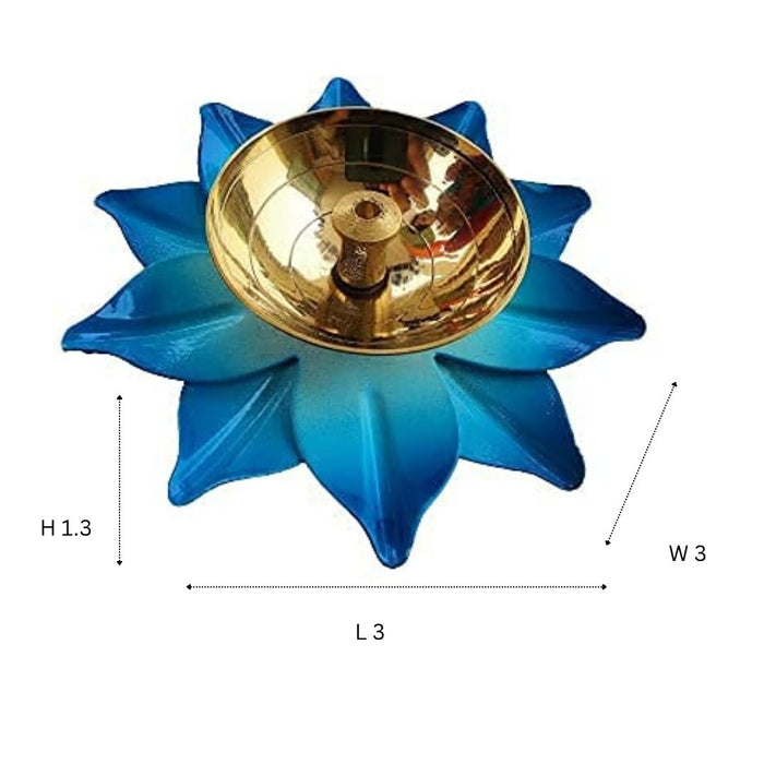 Wonderland yellow and blue lotus shape brass diya| Diwali Festive décor| set of 2