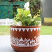 Terracotta clay planter, Indian folk art flower pot, rustic mitti gamla, white design succulent herb indoor outdoor decor