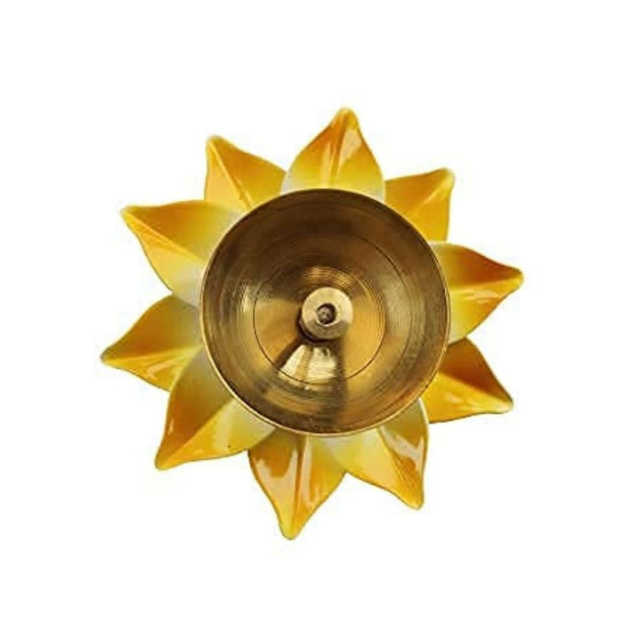 Wonderland yellow and blue lotus shape brass diya| Diwali Festive décor| set of 2