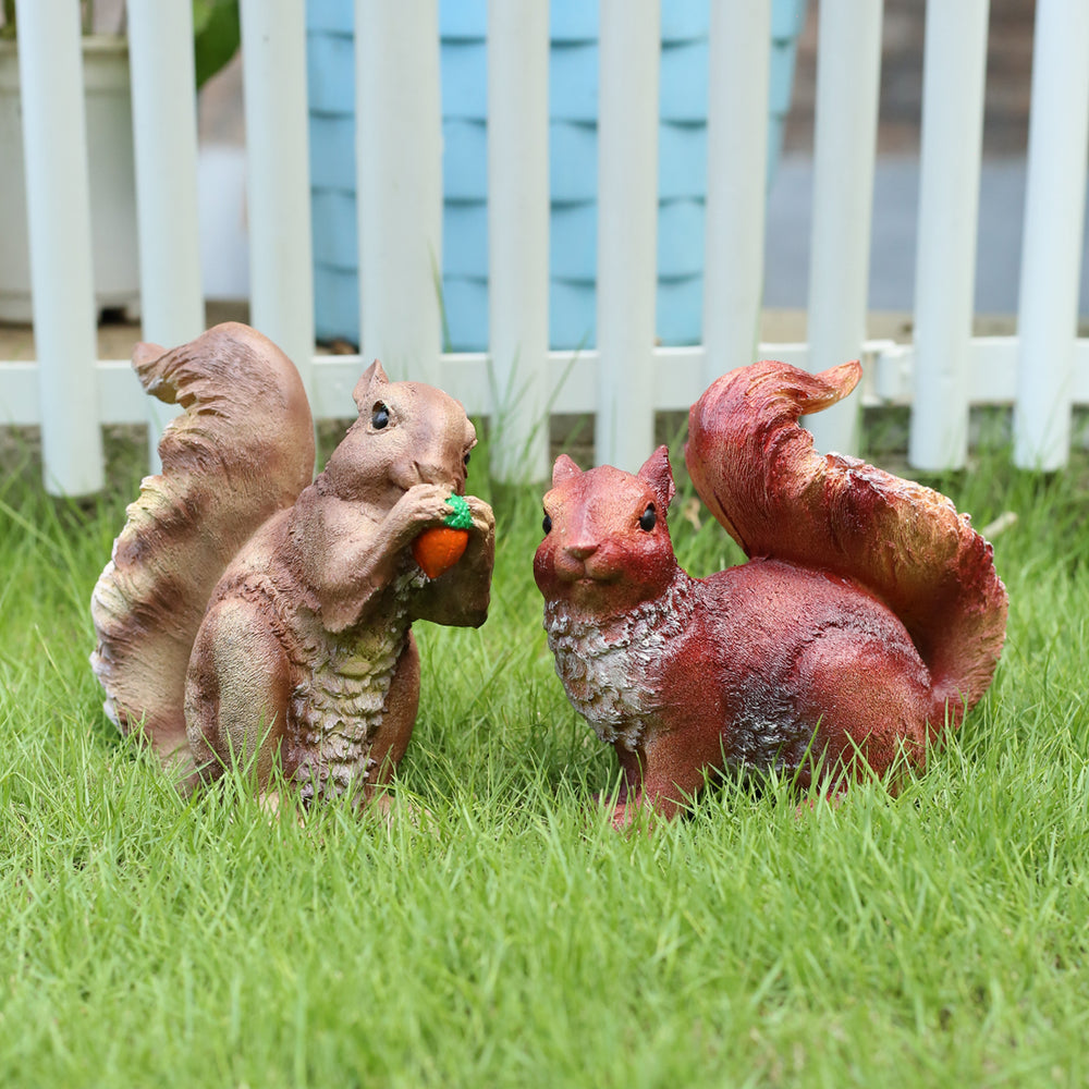 (Set of 2) Squirrel Statue for Garden Decoration