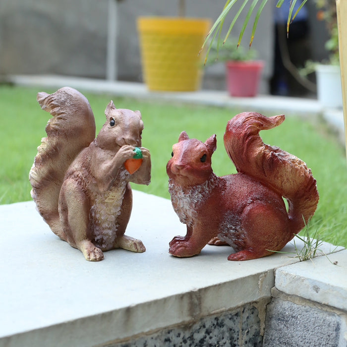 (Set of 2) Squirrel Statue for Garden Decoration